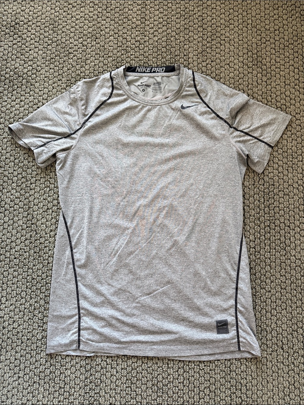 Nike Pro Fitted Dri-Fit Material Gray and Black Athletic Short-sleeve Shirt